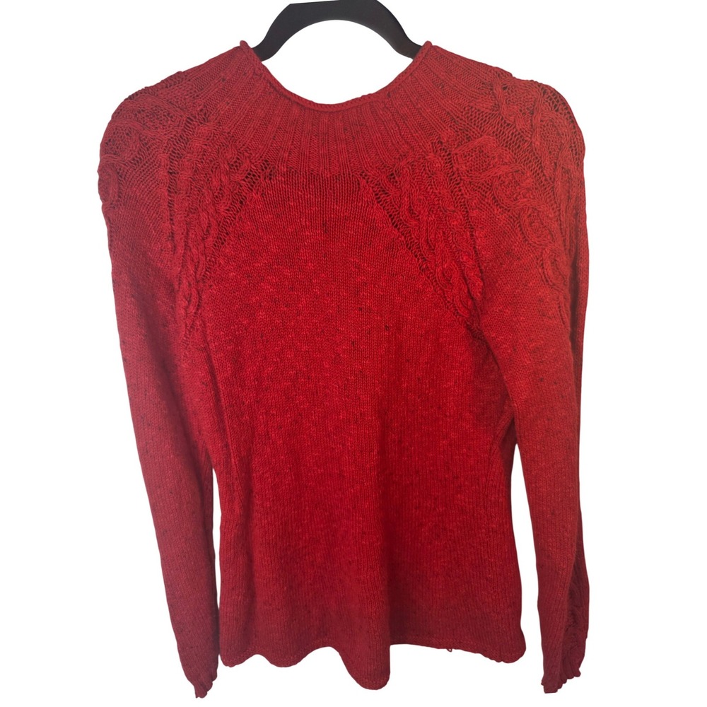 NIC+ZOE Mindfully Made Red Cable Knit Textured Pullover Sweater Womens XS - Picture 2 of 6